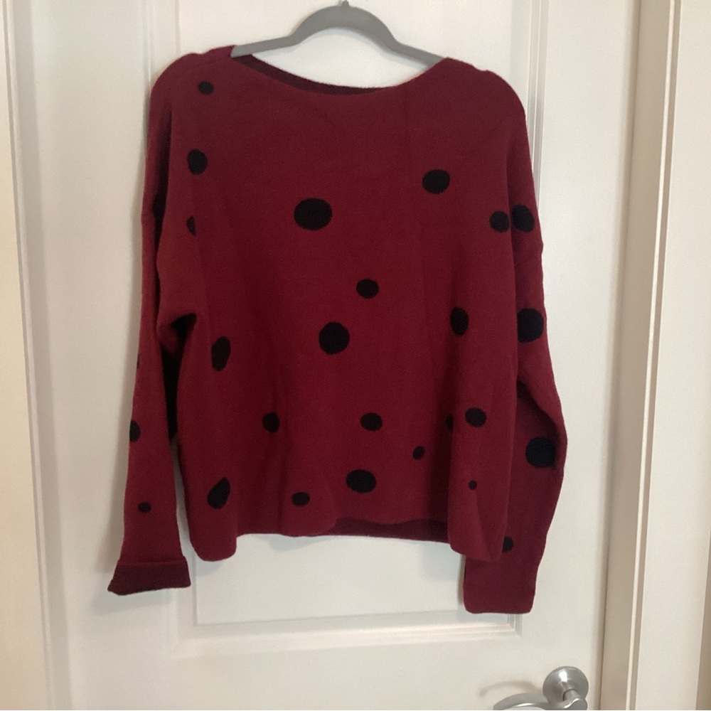 Bella Amore Red Crewneck Sweater with Black Polka Dots